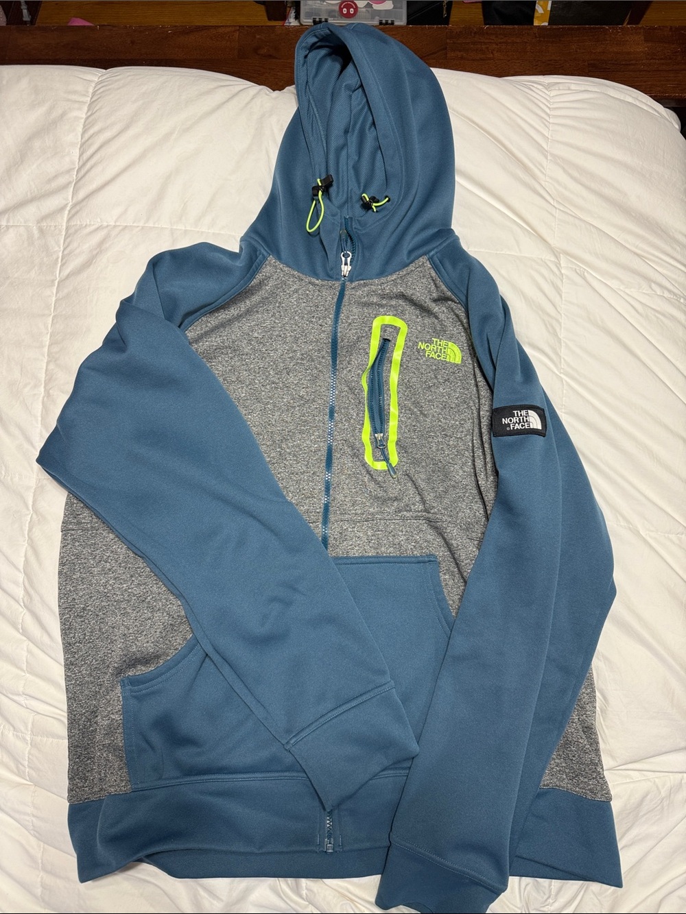 The North Face Men's Blue & Gray Zip-Up Hoodie with Neon Accent